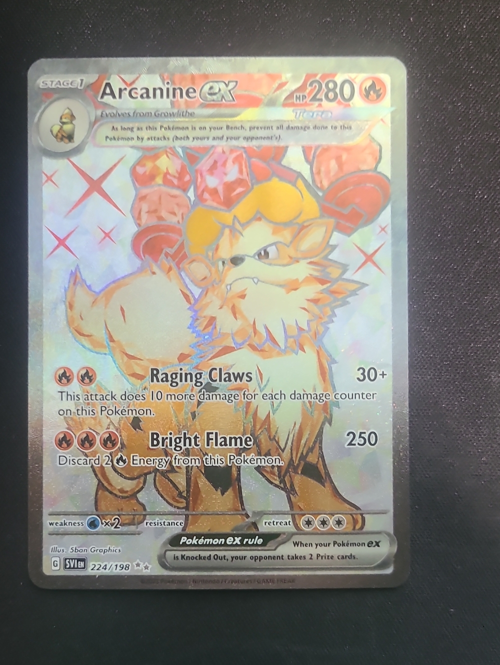 Pokemon Arcanine EX Holographic Card - Orange, Yellow, Red, Gold